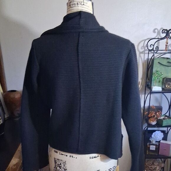 Anthropologie DOLAN Black Ribbed Open Front Draped Cropped Blazer Jacket Large - Picture 4 of 10